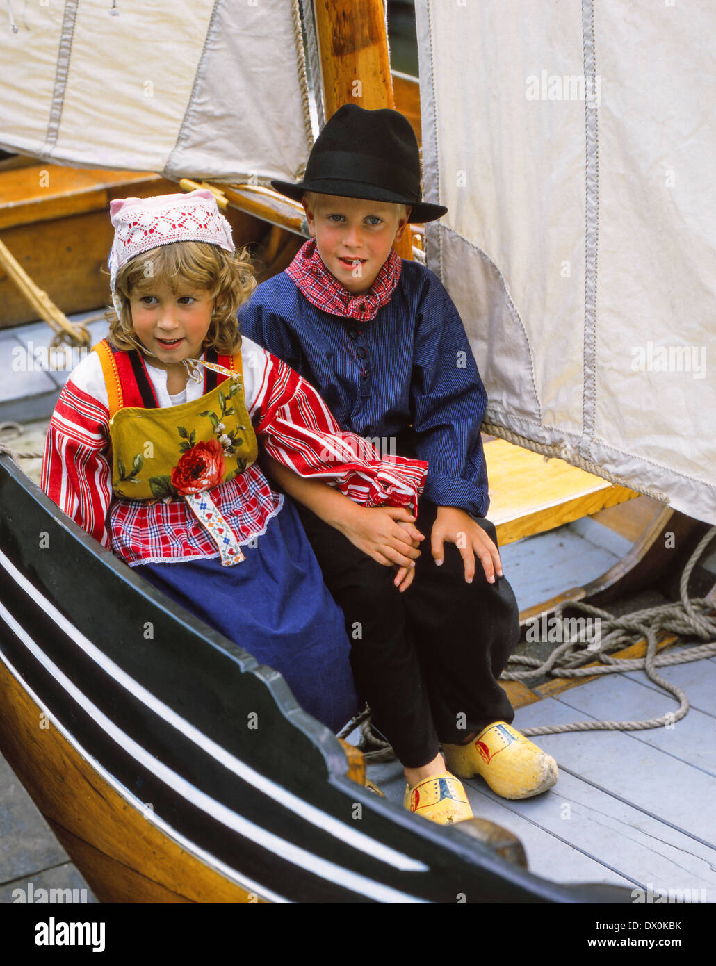 Children in old Zuiderzee costume, Rijks Museum Zuiderzee, Enkhuizen, The Netherlands Stock Photo