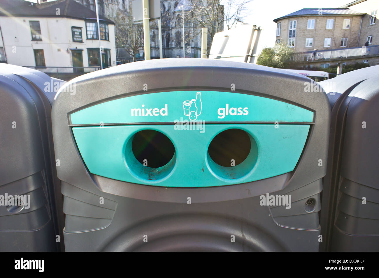 Glass recycling bin in a UK city centre Stock Photo Alamy