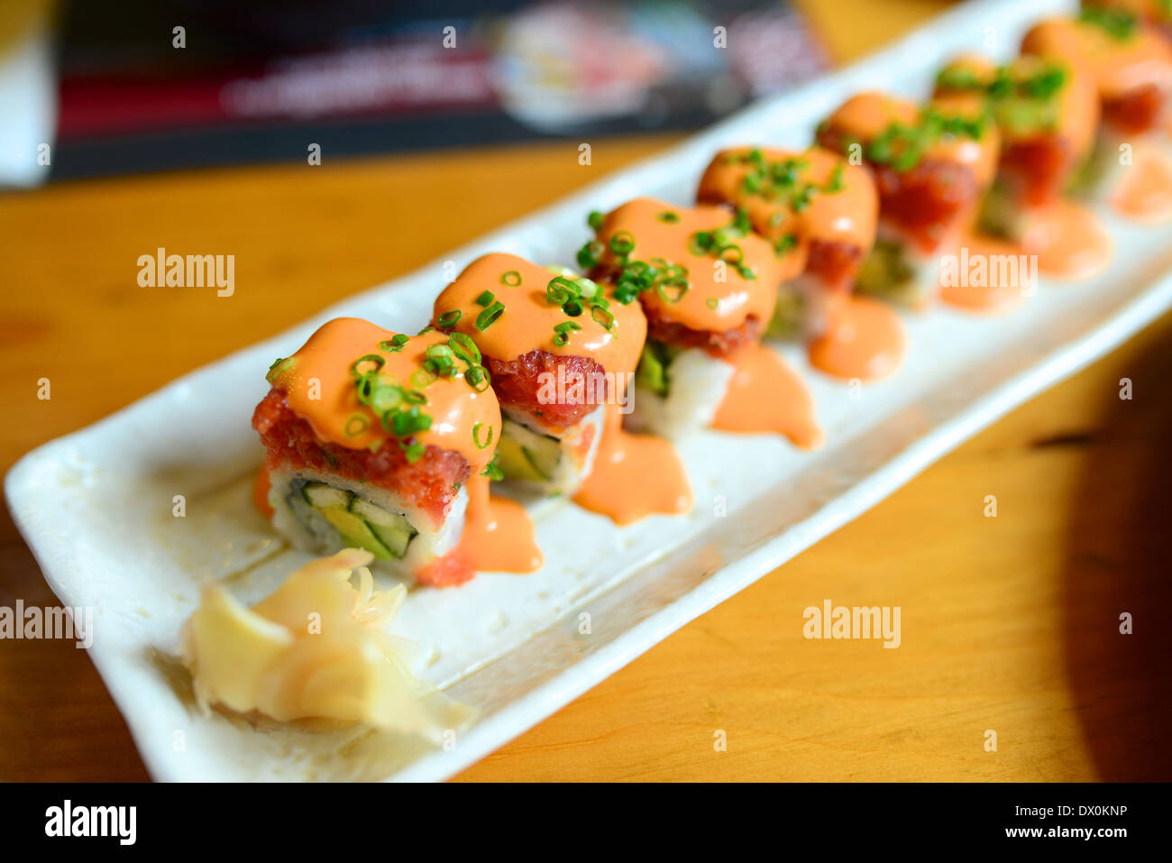 Tuna Sushi with Sauce Stock Photo Alamy