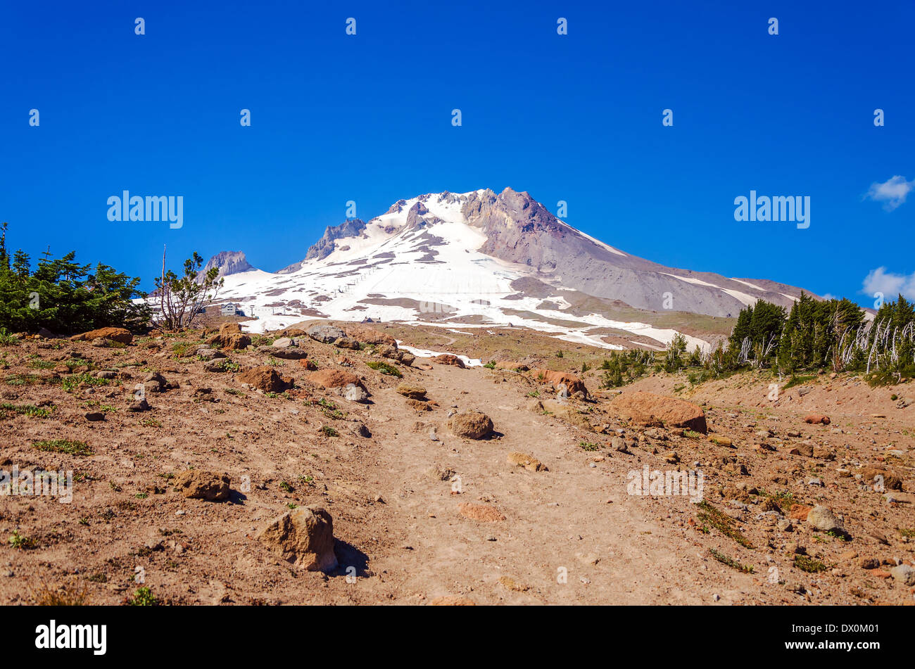 View of the peak of Mt. Hood, part of the Cascade range in Oregon Stock Photo