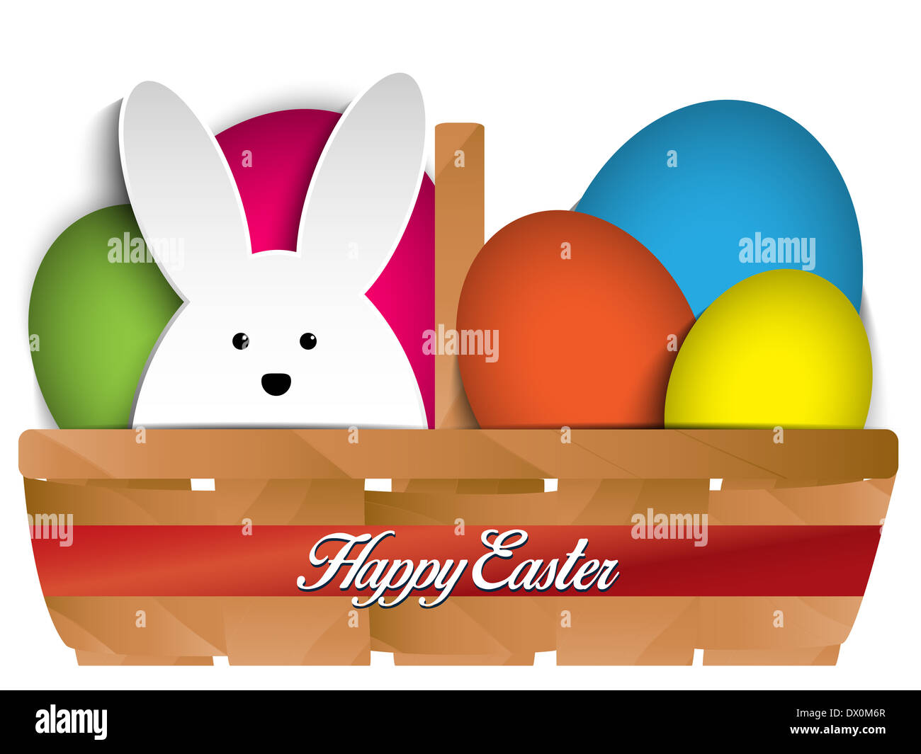 Vector - Happy Easter Rabbit Bunny and Eggs in Basket Stock Photo - Alamy