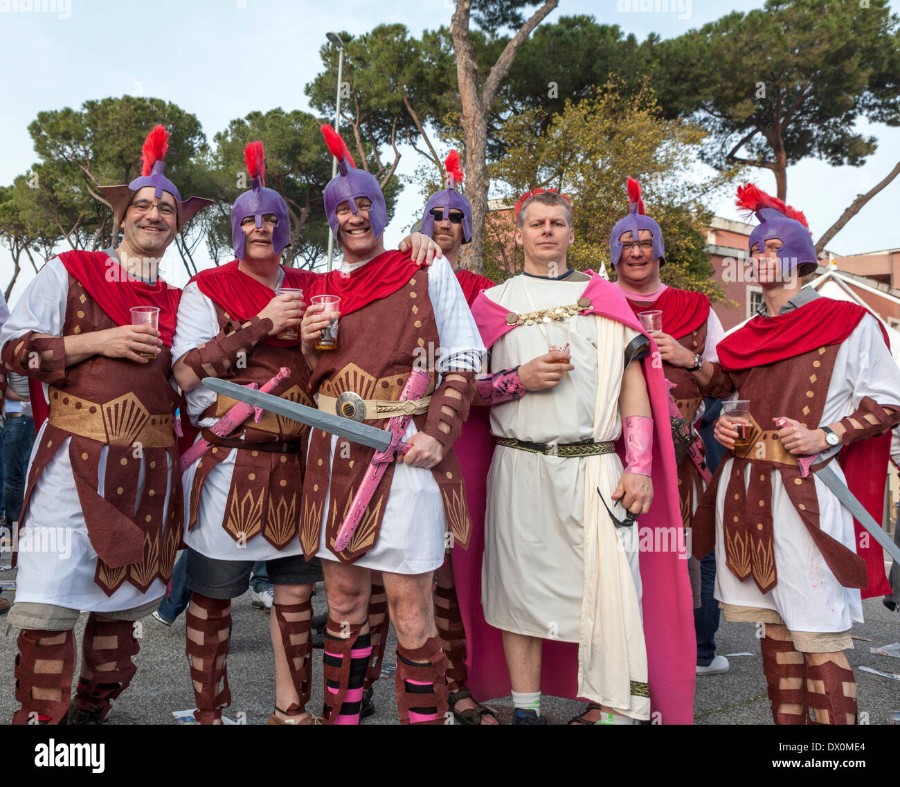 Italy v England. RBS 6 Nations rugby. , Rome, Italy, 3/15/14. England beat Italy by 52 points to 11 at the Stadio Olimpico. England fans dressed as ancient Greeks at the  match. Stock Photo