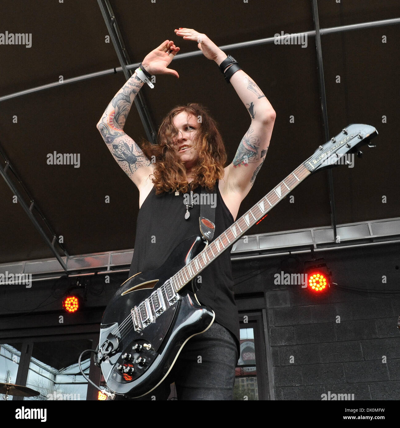 Austin, Texas, USA. 14th Mar, 2014. Laura Jane Grace, born as Thomas James Gabel, with the band Againts Me! performs during South By Southwest (SXSW) SPIN Party at Stubb's on March 14, 2014 in Austin, Texas - USA. (Photo by Manuel Nauta/NurPhoto) Credit:  Manuel Nauta/NurPhoto/ZUMAPRESS.com/Alamy Live News Stock Photo