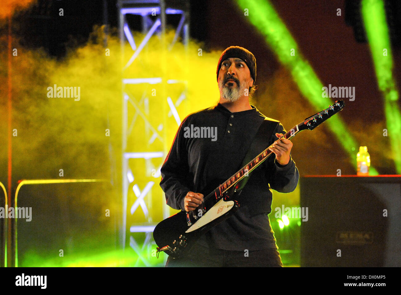 Austin, Texas, USA. 14th Mar, 2014. Kim Thayil of Soundgarden performs in concert at the Guitar Center Direct TV live stream show from a roof top party during South By Southwest (SXSW) on March 14, 2014 in Austin, Texas - USA (Photo by Manuel Nauta/NurPhoto) Credit:  Manuel Nauta/NurPhoto/ZUMAPRESS.com/Alamy Live News Stock Photo