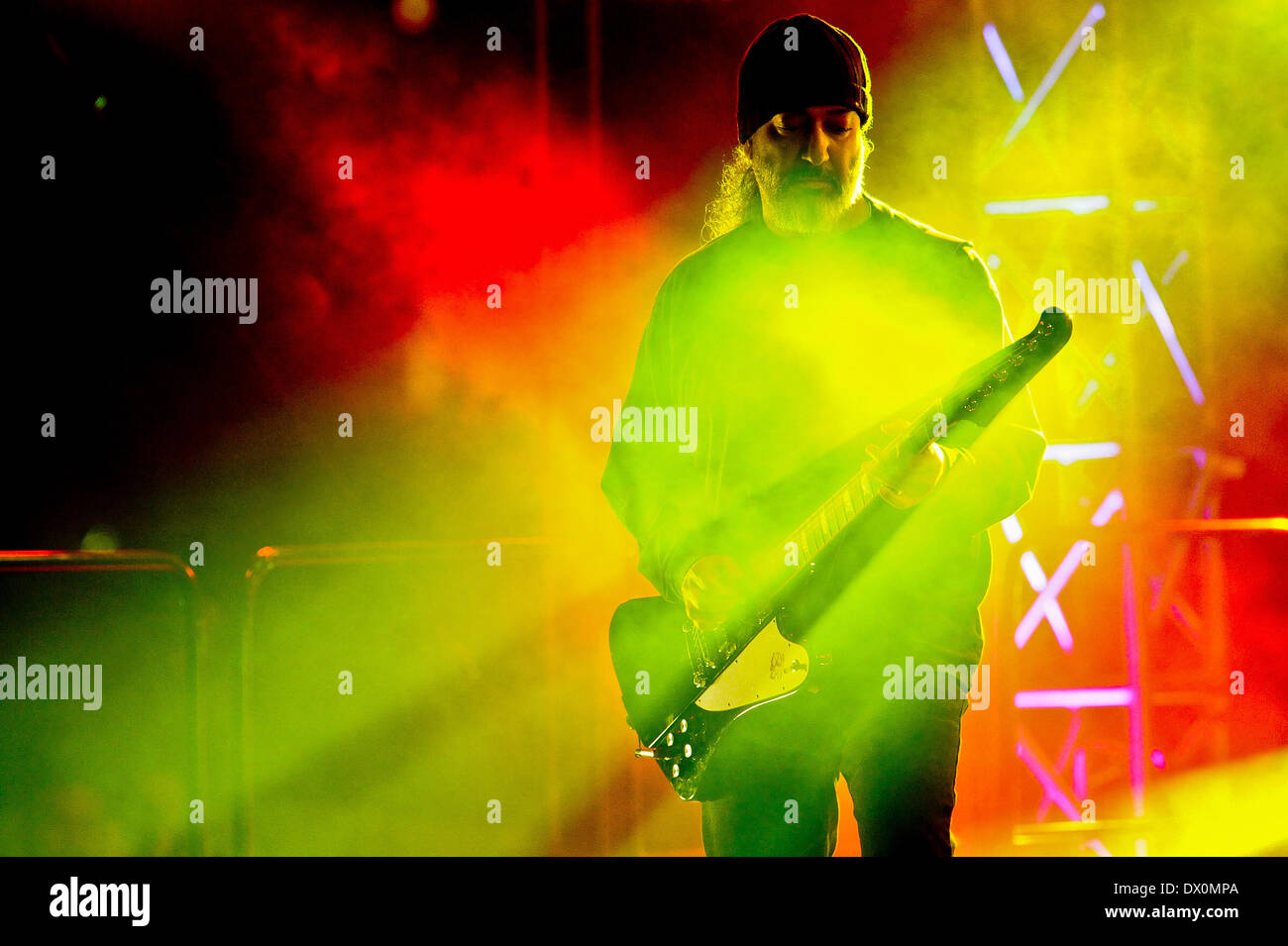 Austin, Texas, USA. 14th Mar, 2014. Kim Thayil of Soundgarden performs in concert at the Guitar Center Direct TV live stream show from a roof top party during South By Southwest (SXSW) on March 14, 2014 in Austin, Texas - USA (Photo by Manuel Nauta/NurPhoto) Credit:  Manuel Nauta/NurPhoto/ZUMAPRESS.com/Alamy Live News Stock Photo