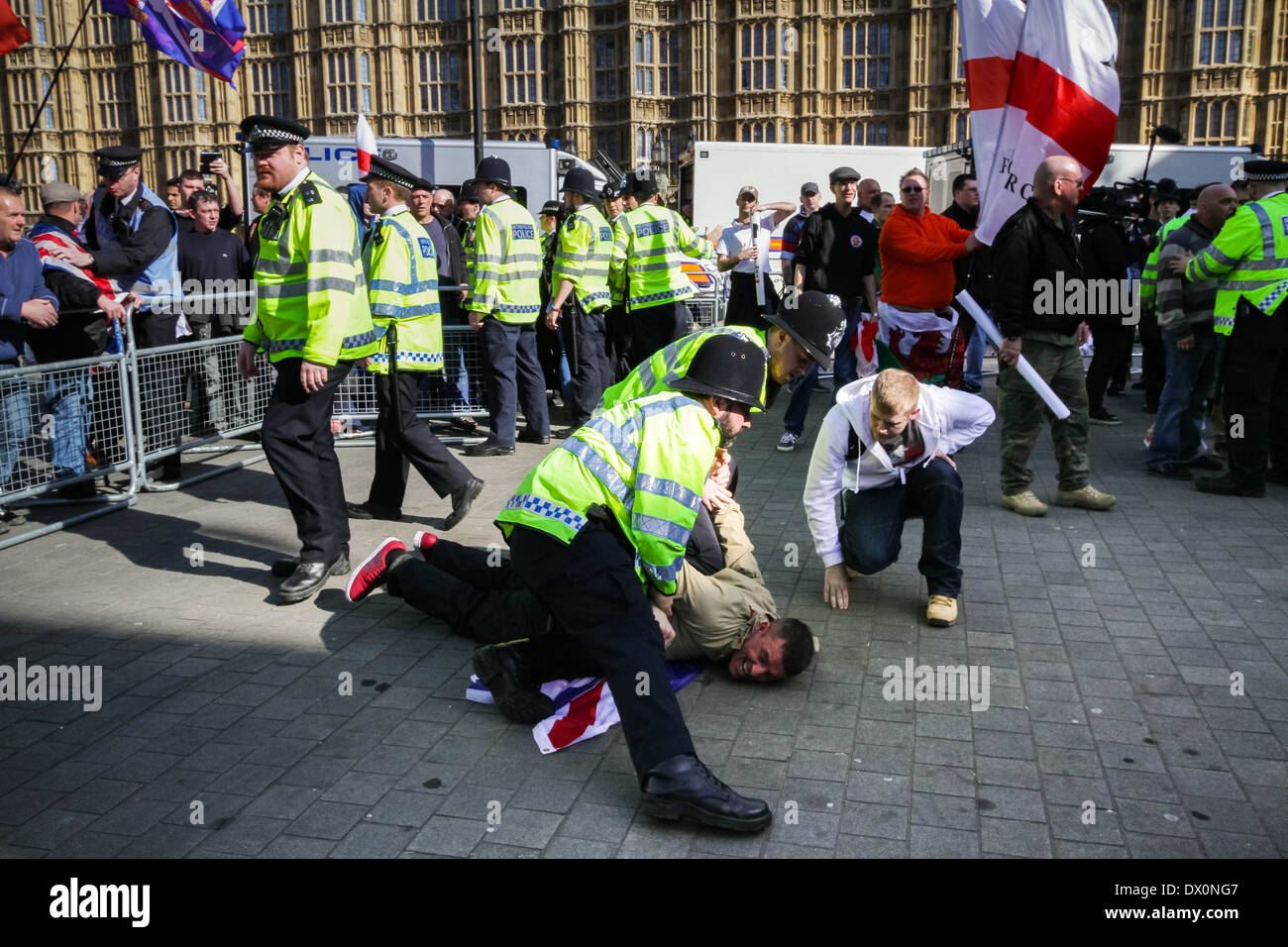 Clashes and arrests during EVF (English Volunteer Forces) protest march in London Stock Photo