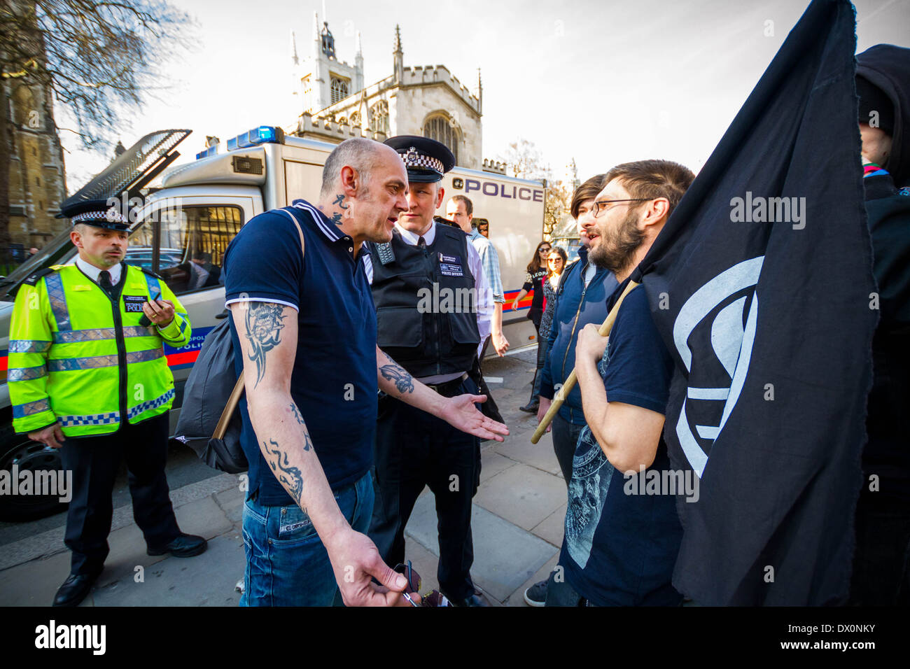 Anti-Fascist (UAF) groups clash with EVF protest march in London Stock Photo