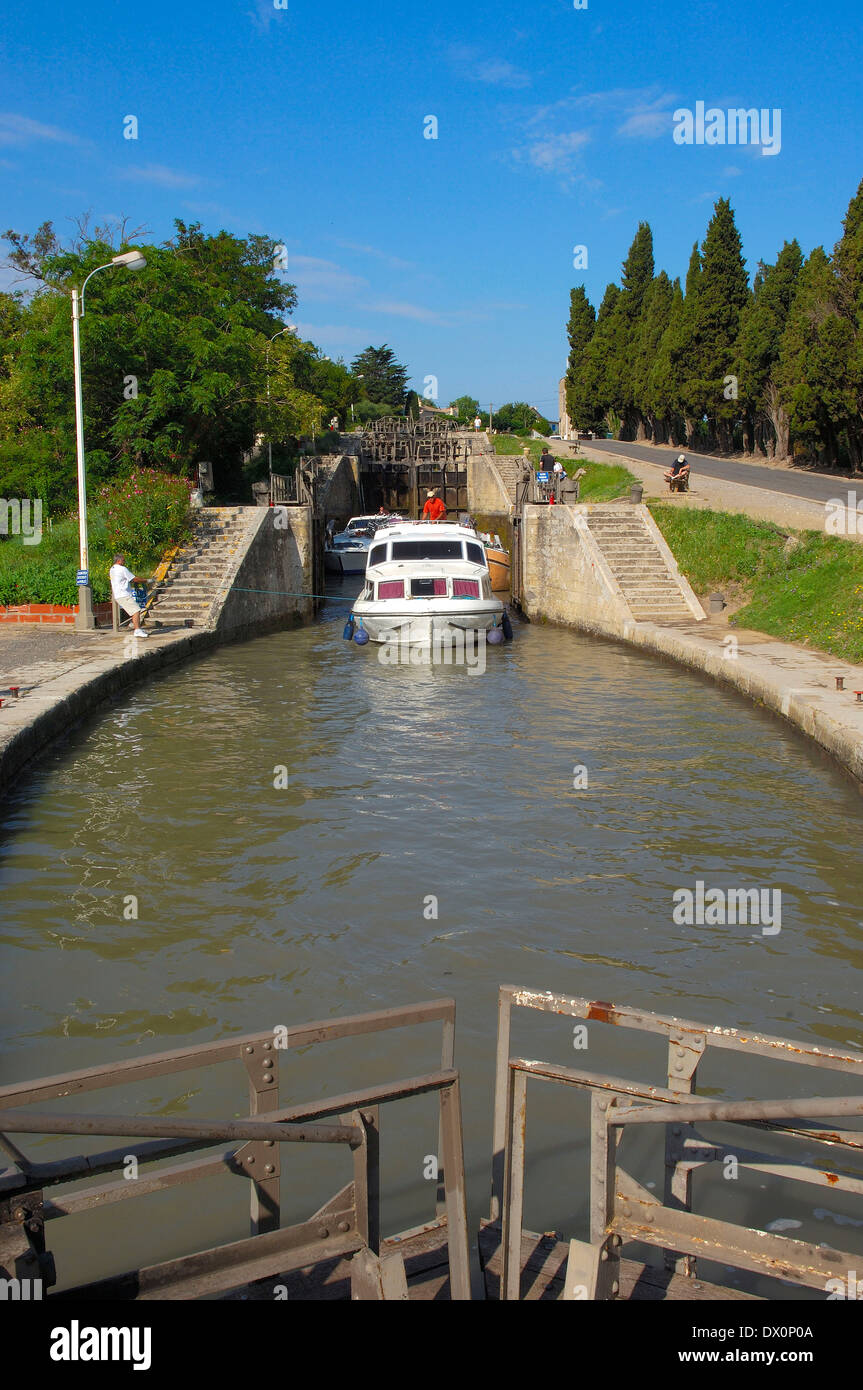 Canal du Midi, Neuf ecluses Stock Photo
