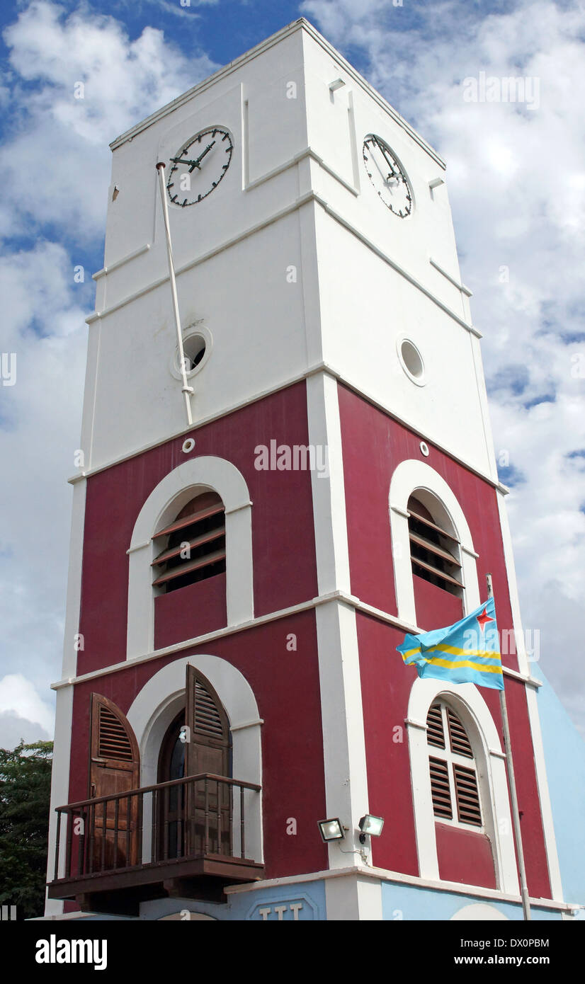Clock tower and lighthouse, Oranjestad, Aruba, ABC Islands Stock Photo
