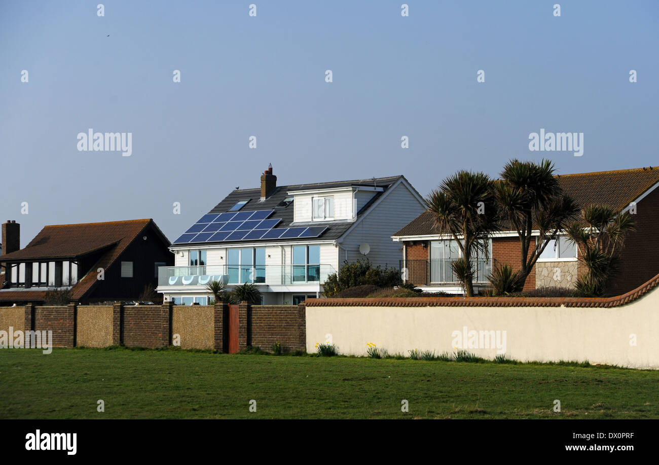 Kingston Gorse seafront home with solar panels on roof at East Preston