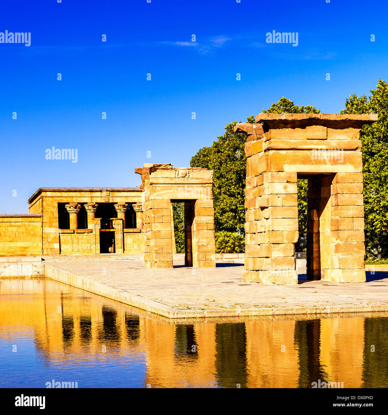 Temple of Debod Egyptian antic architecture Madrid, Spain Stock Photo