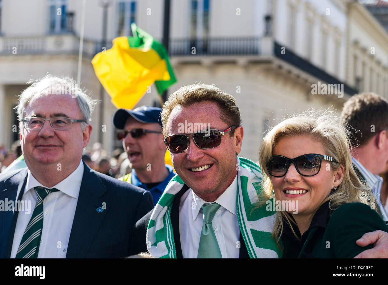 London, UK. 16 March 2014. Michael Flatley and his wife Niamh lead the annual St Patrick's day parade in London.  Photographer:  Gordon Scammell/Alamy Live News Stock Photo