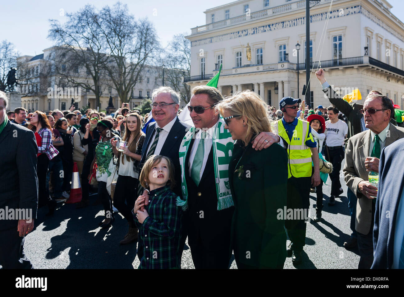 London, UK. 16 March 2014. Michael Flatley and his family lead the annual St Patrick's day parade in London.  Photographer:  Gordon Scammell/Alamy Live News Stock Photo