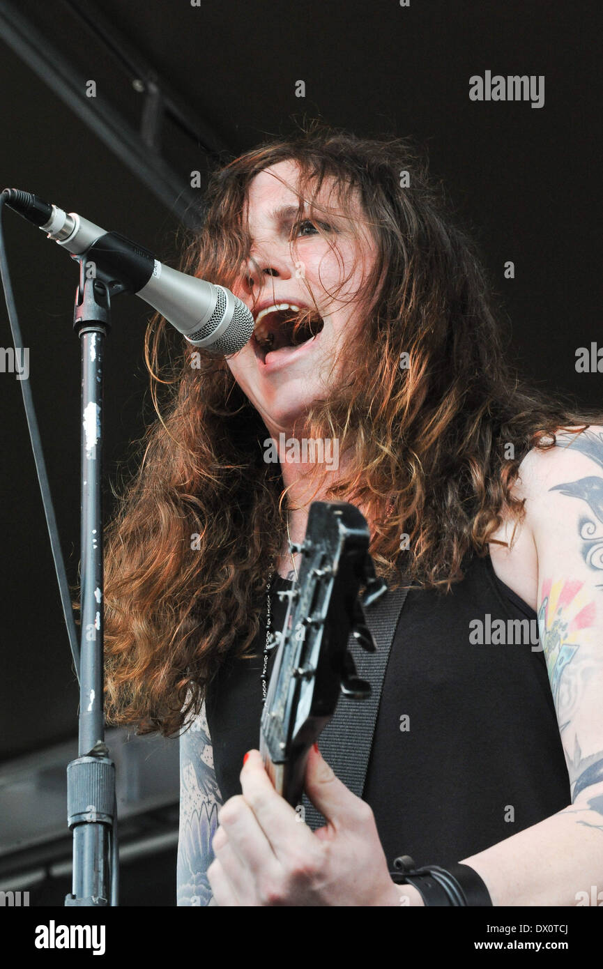 Austin, Texas, USA. 14th Mar, 2014. Laura Jane Grace, born as Thomas James Gabel, with the band Againts Me! performs during South By Southwest (SXSW) SPIN Party at Stubb's on March 14, 2014 in Austin, Texas - USA. (Photo by Manuel Nauta/NurPhoto) © Manuel Nauta/NurPhoto/ZUMAPRESS.com/Alamy Live News Stock Photo