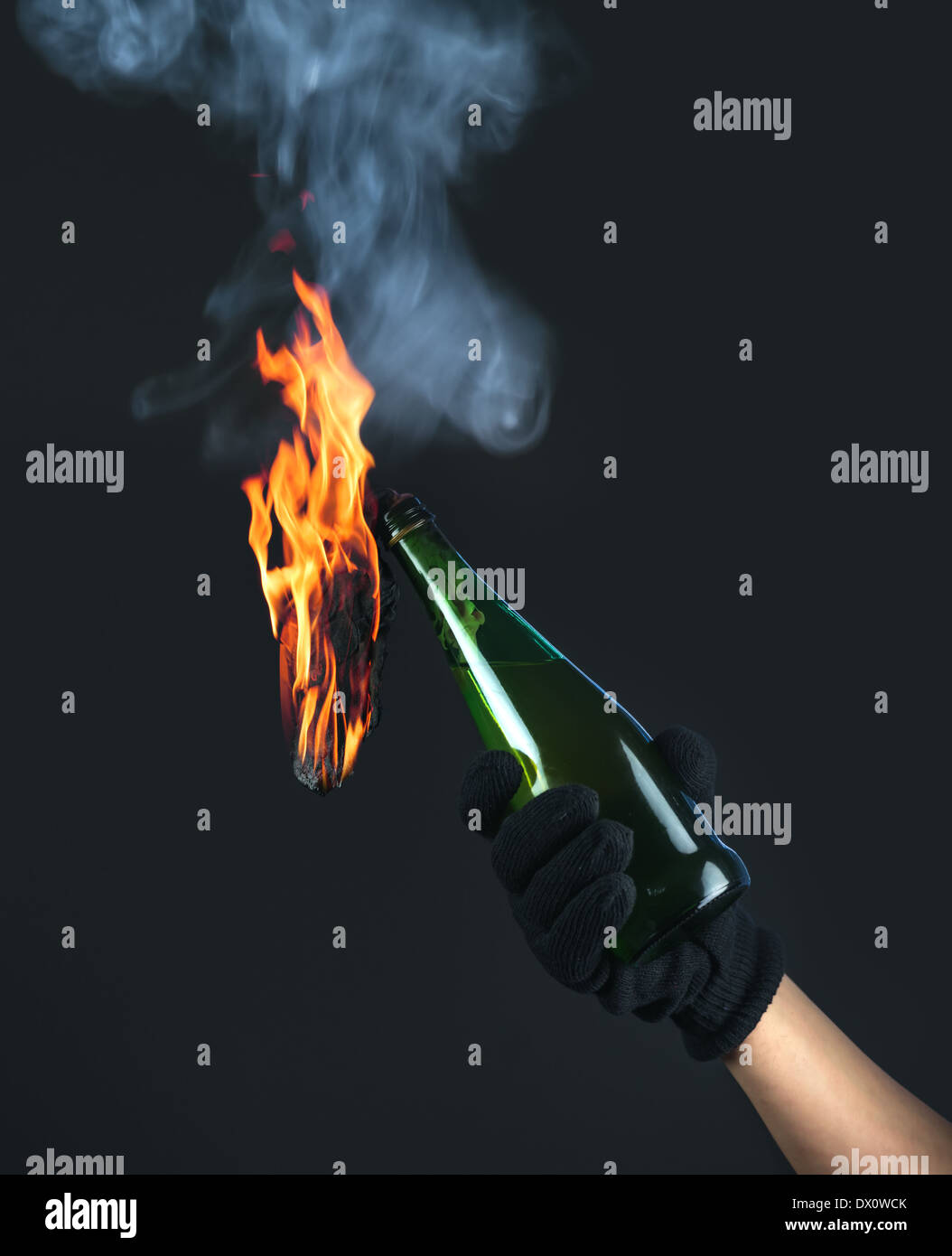 molotov cocktail in activist hand Stock Photo