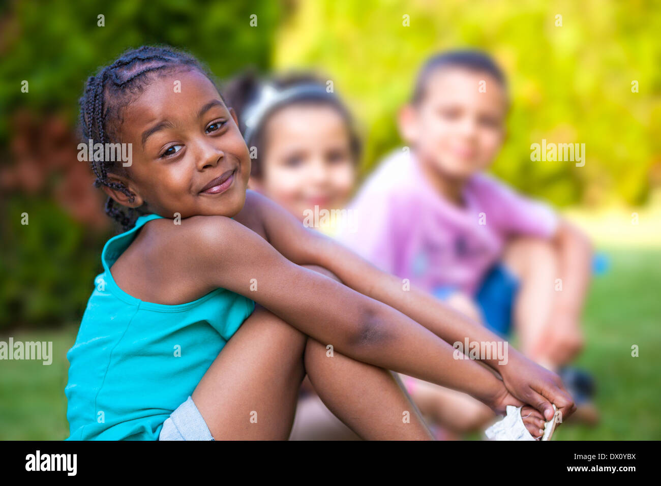 Outdoor portrait of a cute little African American girl Stock Photo - Alamy