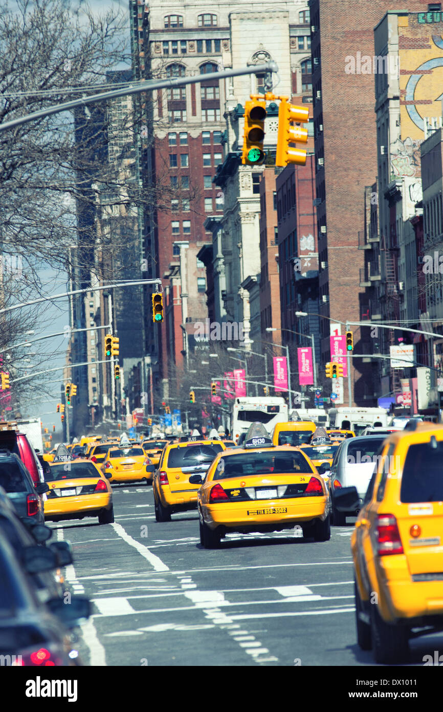 Yellow cabs on the street. Stock Photo