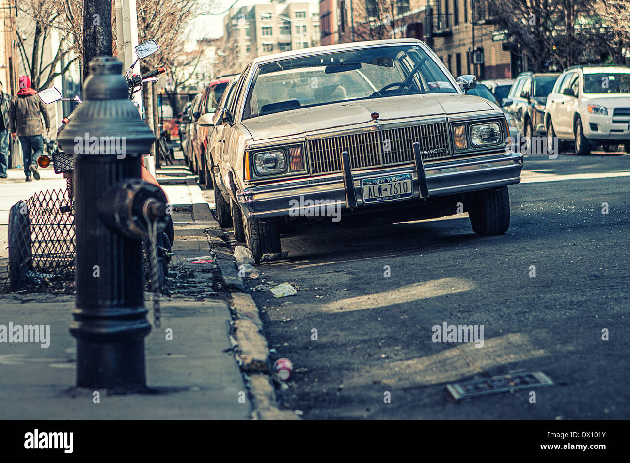 Yellow Chevrolet parking on the street. Manhattan, New York. Stock Photo