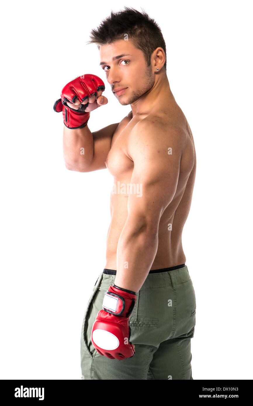 Muscular Shirtless Young Man With Mixed Martial Arts Gloves Mma Profile DX10N3 