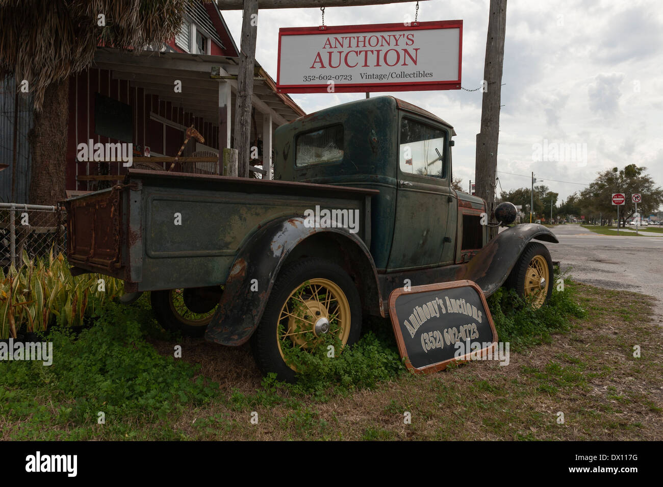 An antique ford pickup parked outside at a Antique Shop in Umatilla