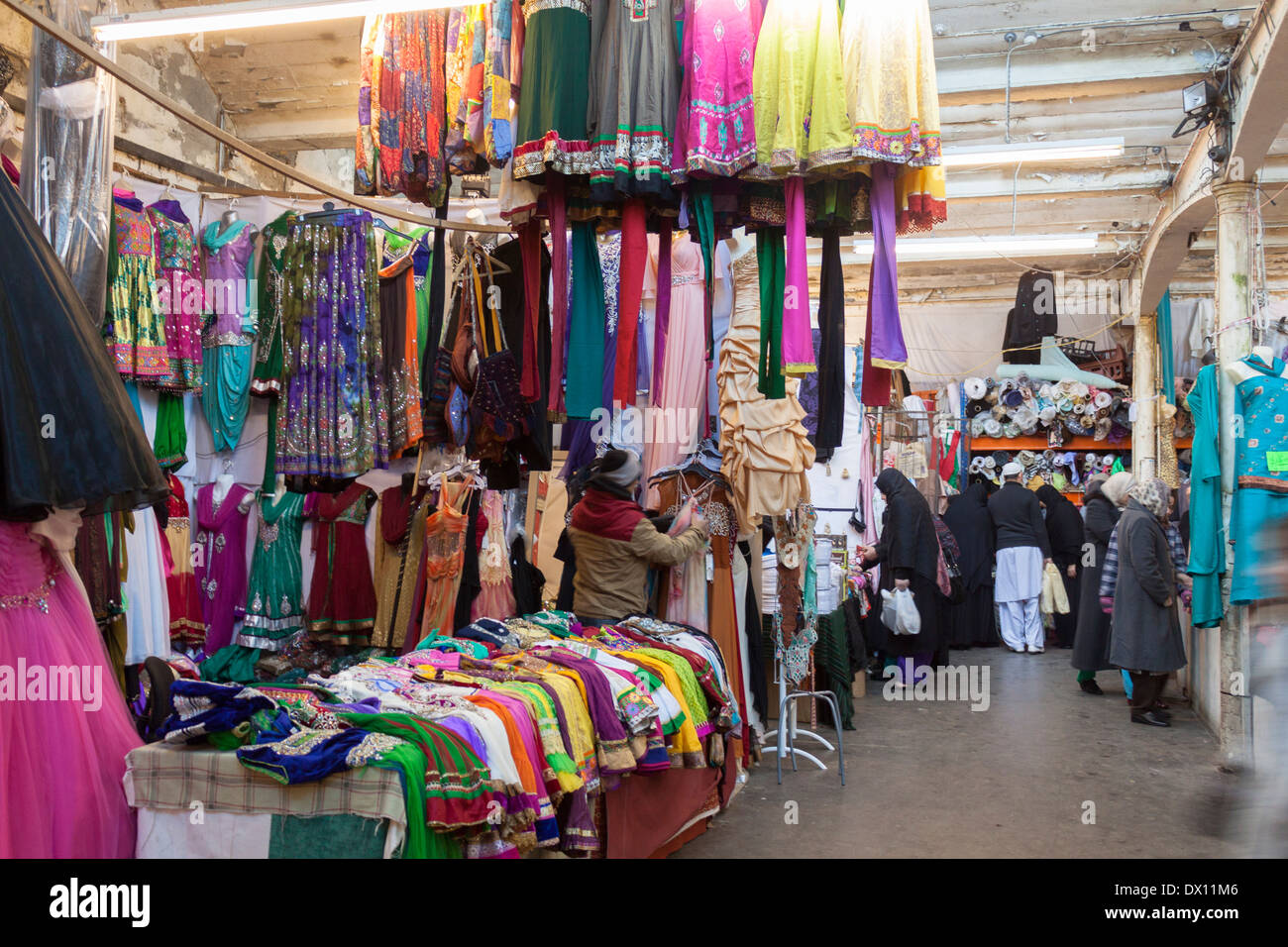 Clothing stalls Canon Mills Sunday Market Great Horton Road Bradford UK