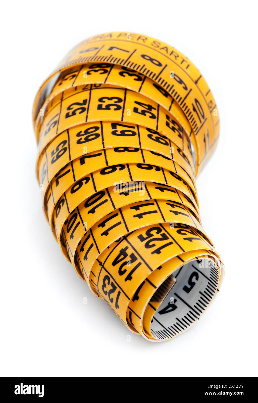Yellow measuring tape isolated on white background Stock Photo - Alamy