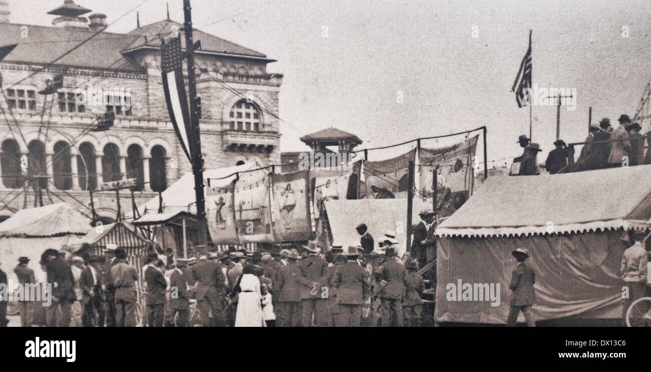 Carnival on north side of Alamo Plaza during Fiesta, San Antonio, Texas  April 1913 Stock Photo