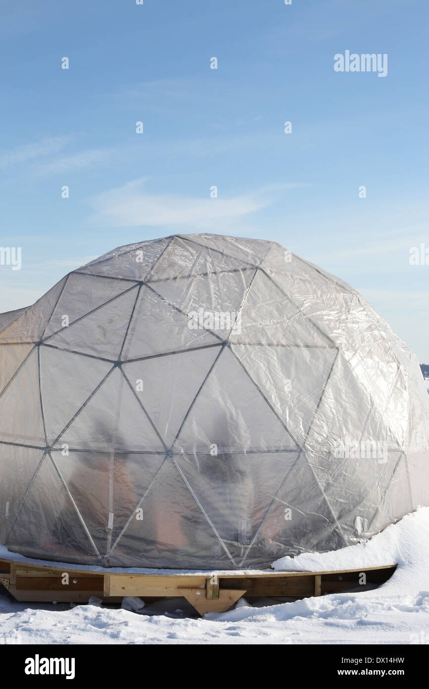 A dome shaped structure at the Art Shanty Projects on White Bear Lake