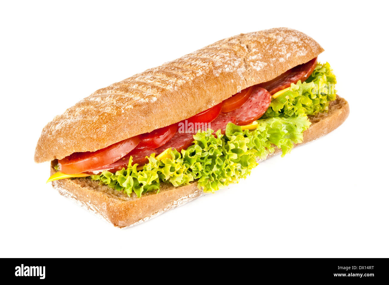 Tomato, salami and cheese panini isolated on white Stock Photo