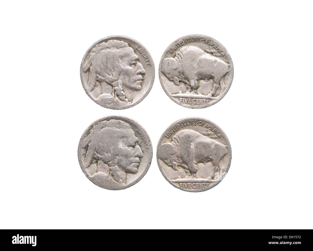 Indian Head Buffalo Nickels Front Back Isolated On White Stock Photo Alamy