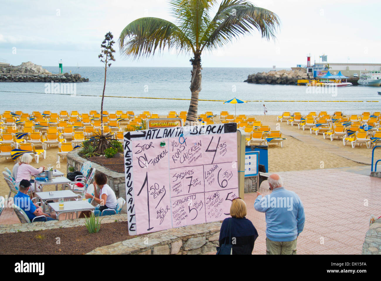 Bar restaurant terrace, beach, Puerto Rico, Gran Canaria island, the