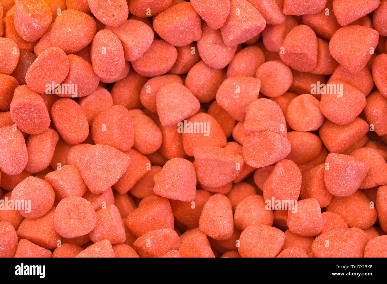 Gummy strawberries coated with sugar, close up Stock Photo