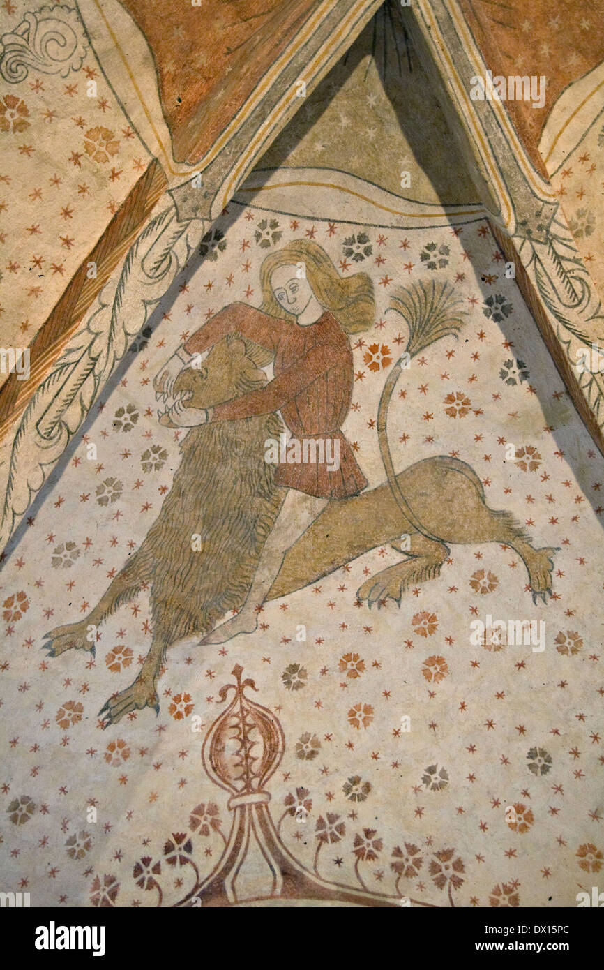 Fresco in Aalborg monastery of the Holy Ghost Stock Photo