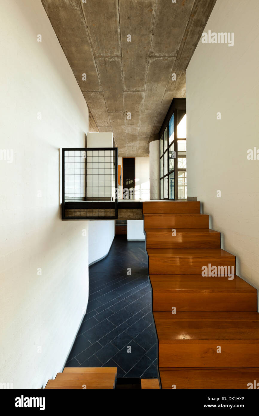 interior modern villa, wooden staircase Stock Photo - Alamy