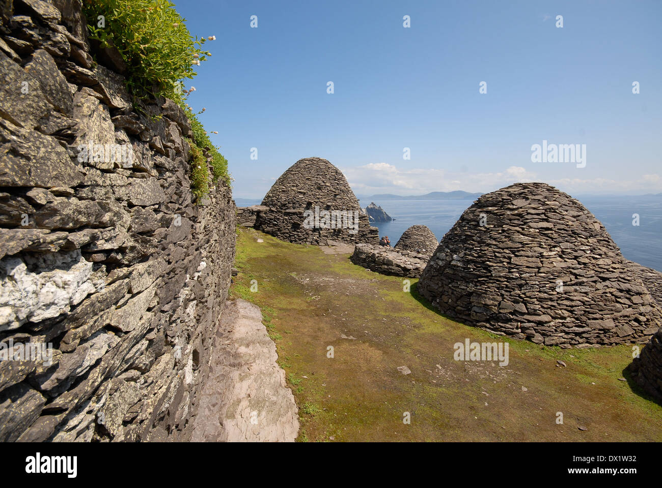 beehives at historic monastery at Skellig Michael island in Ireland Stock Photo