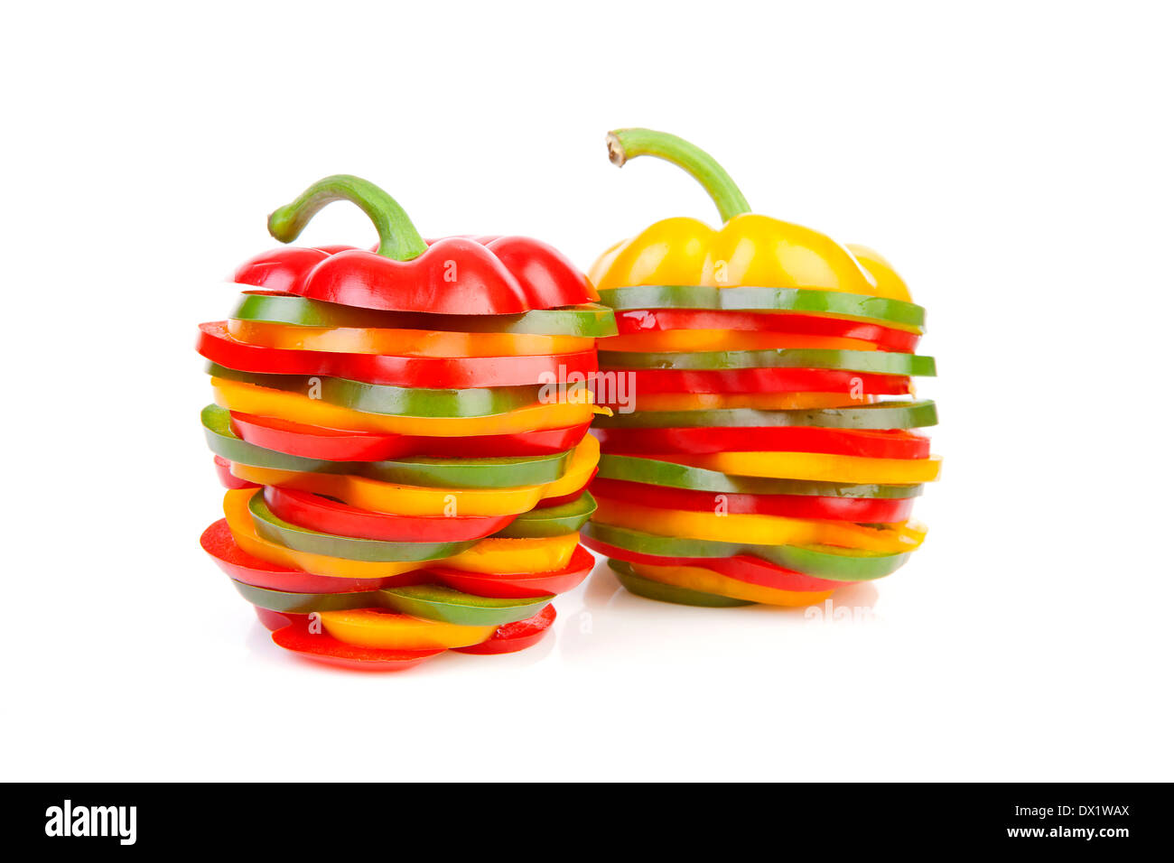 Two Paprika made out of colorful slices over white background Stock Photo Alamy