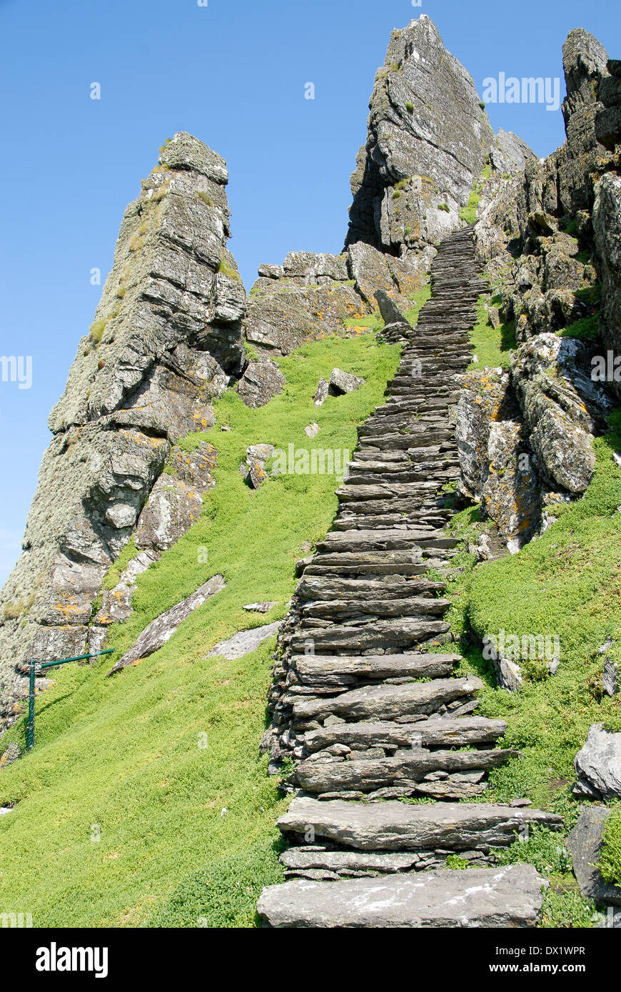 steps to historic monastery, Skellig Michael Island in Ireland Stock Photo