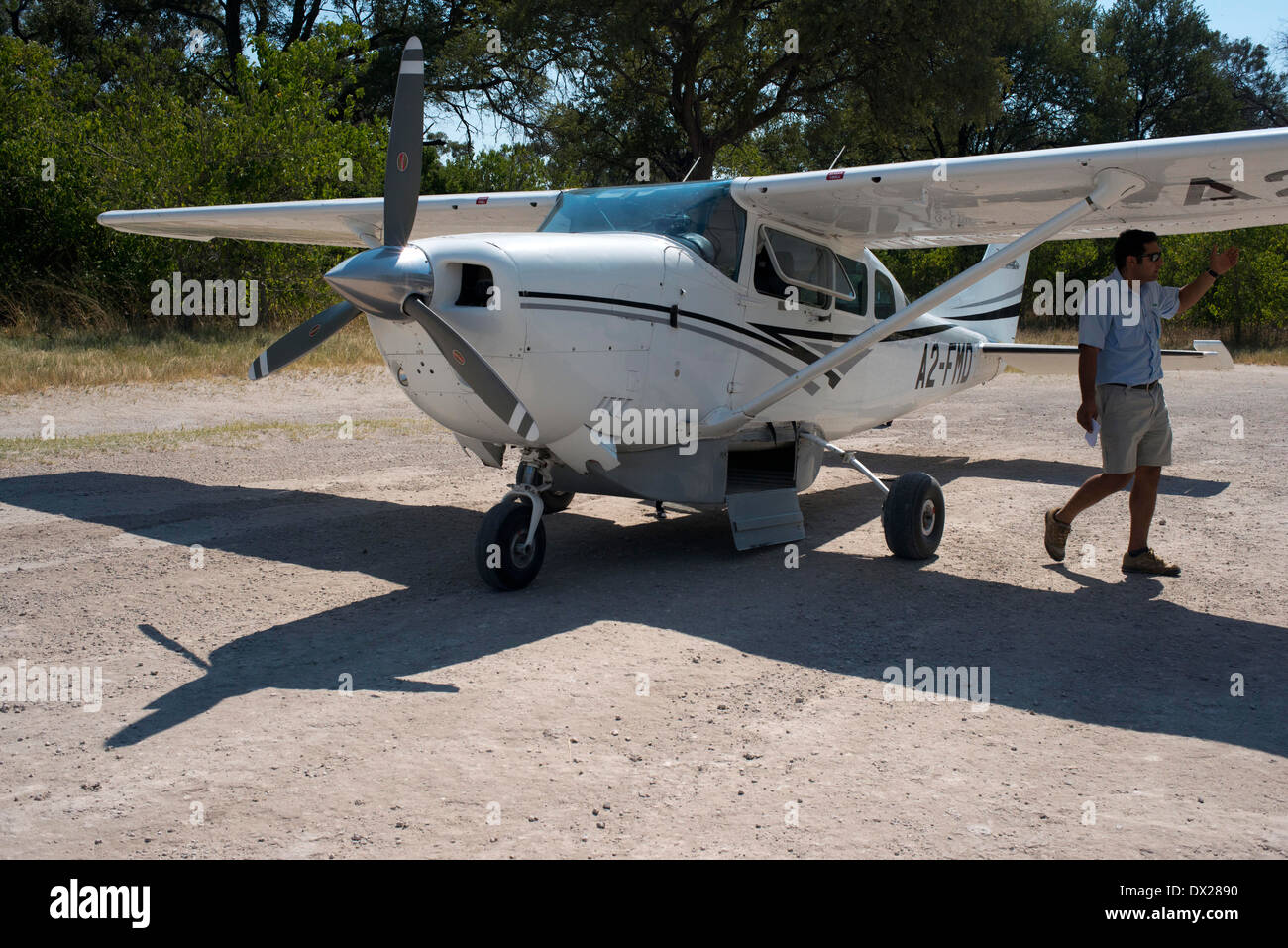 Internal flights in light aircraft CESNA between different camps in Botswana. ACROSS THE CAPRIVI , one of the best kept secrets Stock Photo