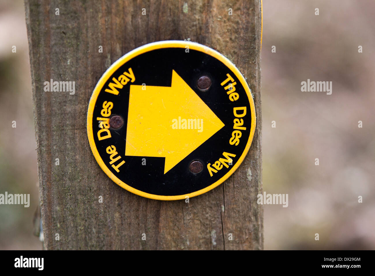 The Dales Way, signpost at Bolton Abbey. Stock Photo