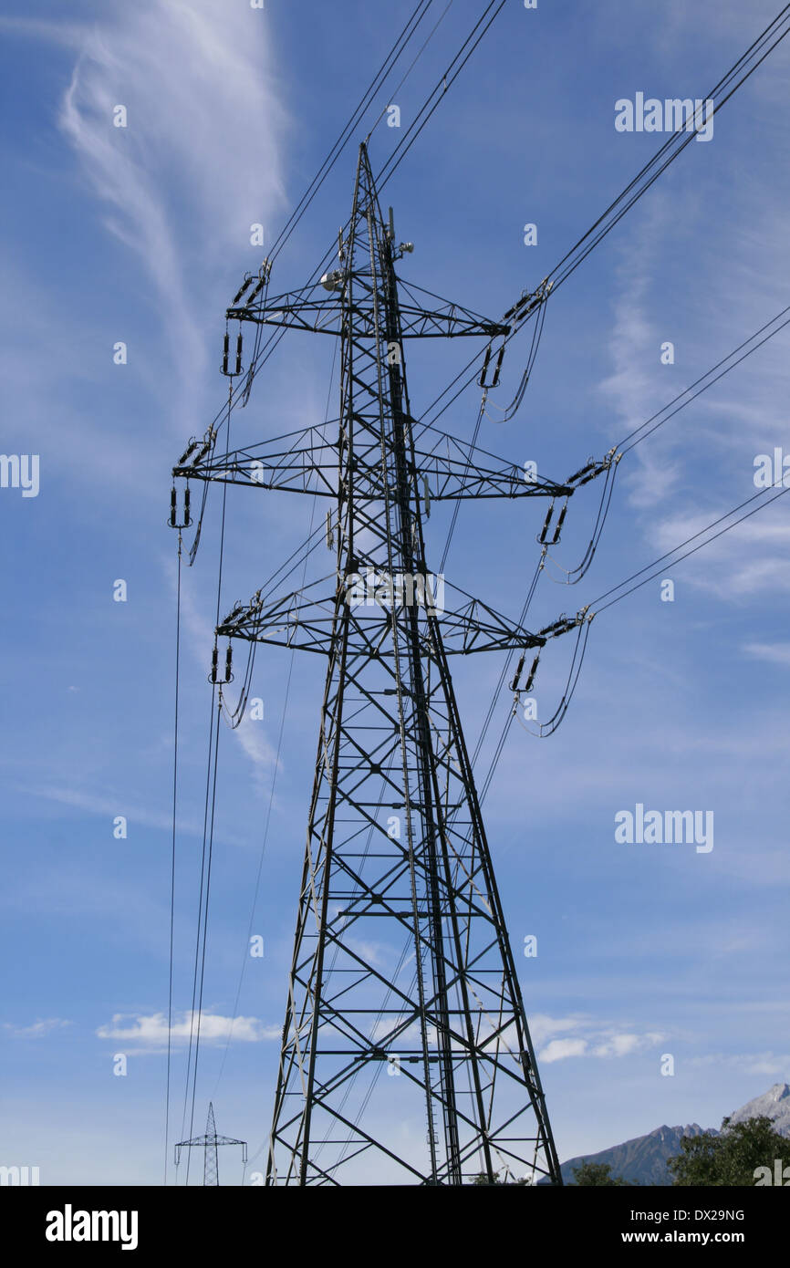 high voltage power line, Medium long shot Stock Photo