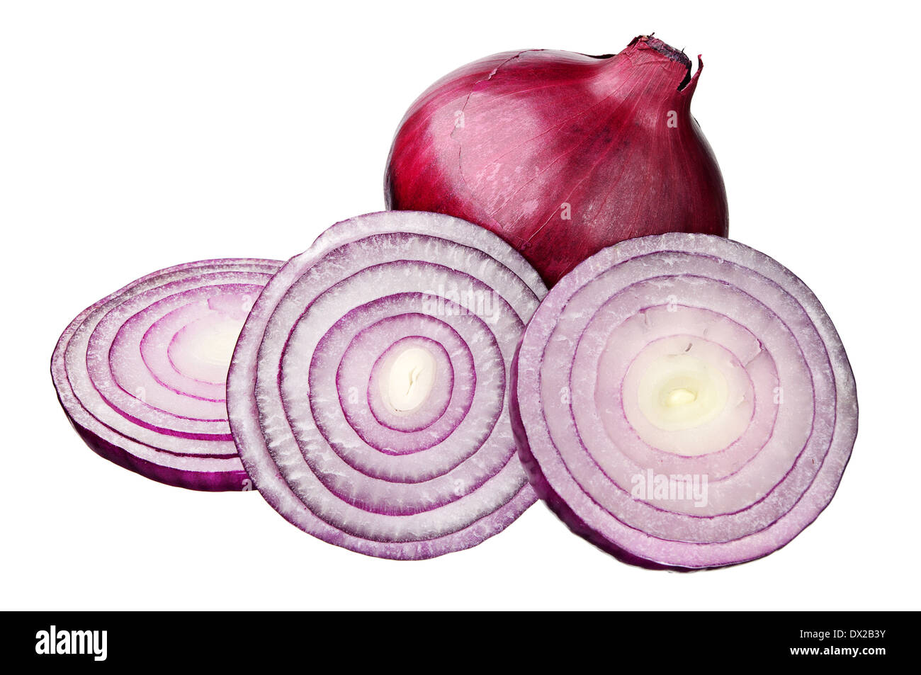 Red onion sliced isolated on white Stock Photo