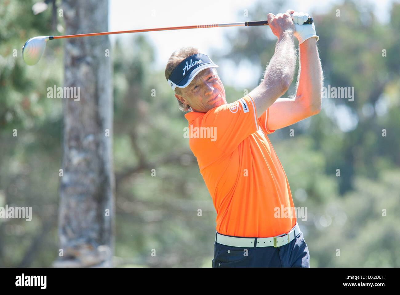 Newport Beach, California, USA. 16th Mar, 2014. Bernhard Langer watches his drive on the 2nd hole during the final round of the Toshiba Classic at the Newport Beach Country Club on March 16, 2014 in Newport Beach, California. © Doug Gifford/ZUMAPRESS.com/Alamy Live News Stock Photo