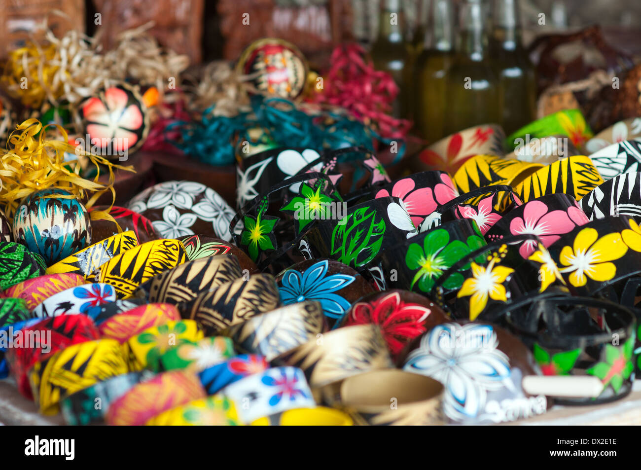 souvenir bracelets, Flea Market, town Center, Apia, Samoa Stock Photo