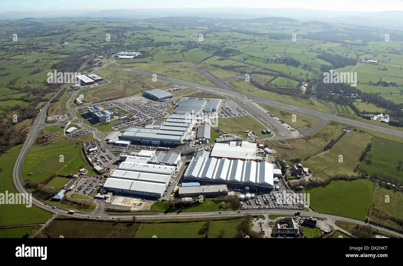 aerial view of Bae Samlesbury British Aerospace aircraft factory and airfield Stock Photo