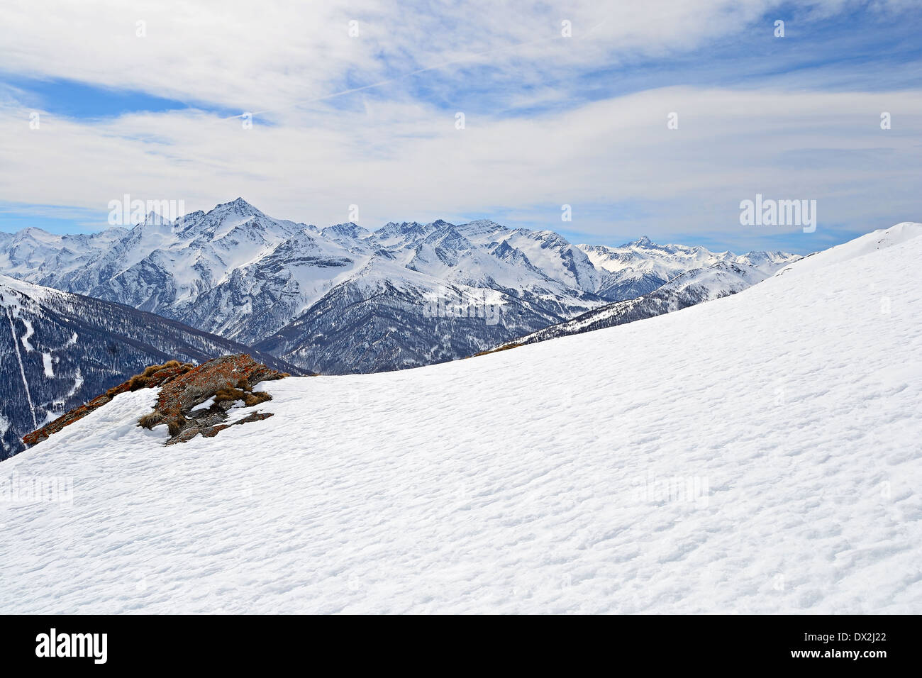 Majestic peaks in a winter scenery with Sestriere ski resort in the 