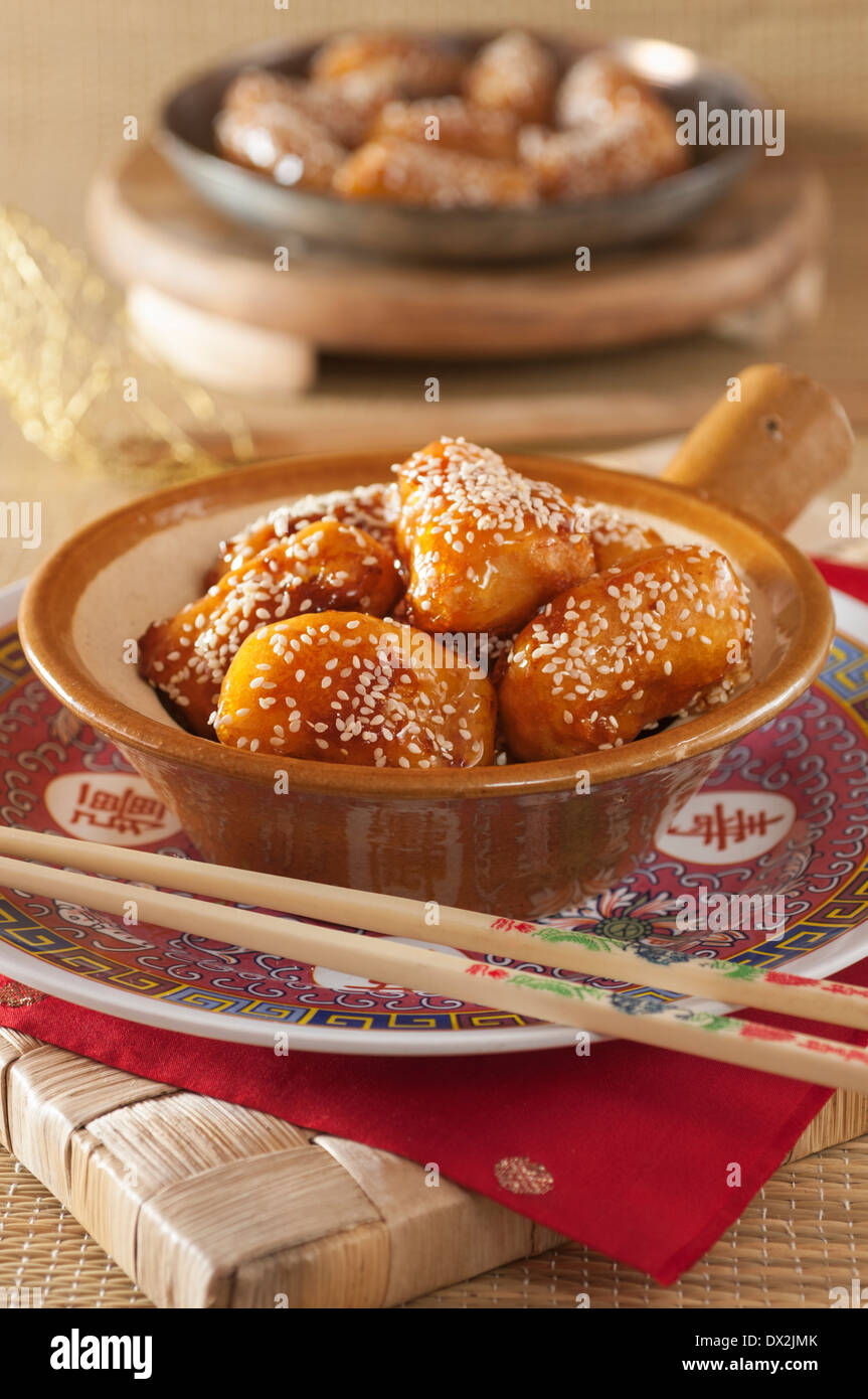Chinese toffee apple fritters Stock Photo