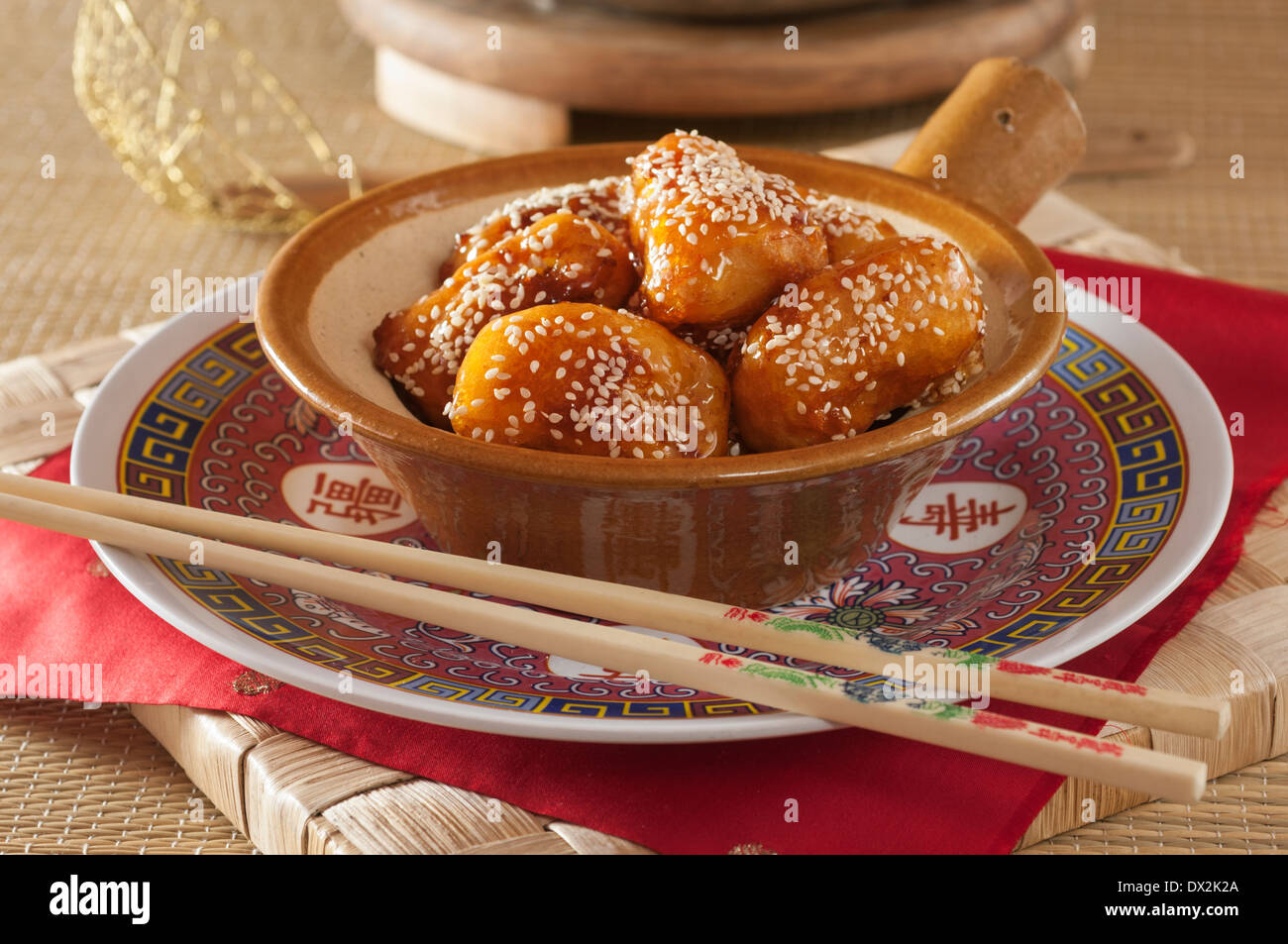 Chinese toffee apple fritters Stock Photo