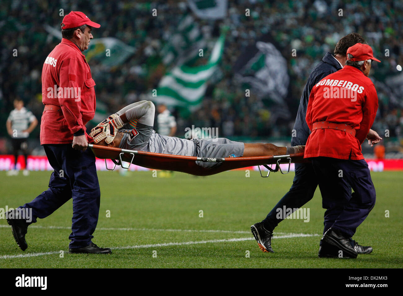 March 16, 2014 - FC Porto's Brazilian goalkeeper Helton Arruda gets injured during the Zon Sagres League football match Sporting CP vs FC Porto at Alvalade Stadium in Lisbon. (Credit Image: © Filipe Amorim/NurPhoto/ZUMAPRESS.com) Stock Photo