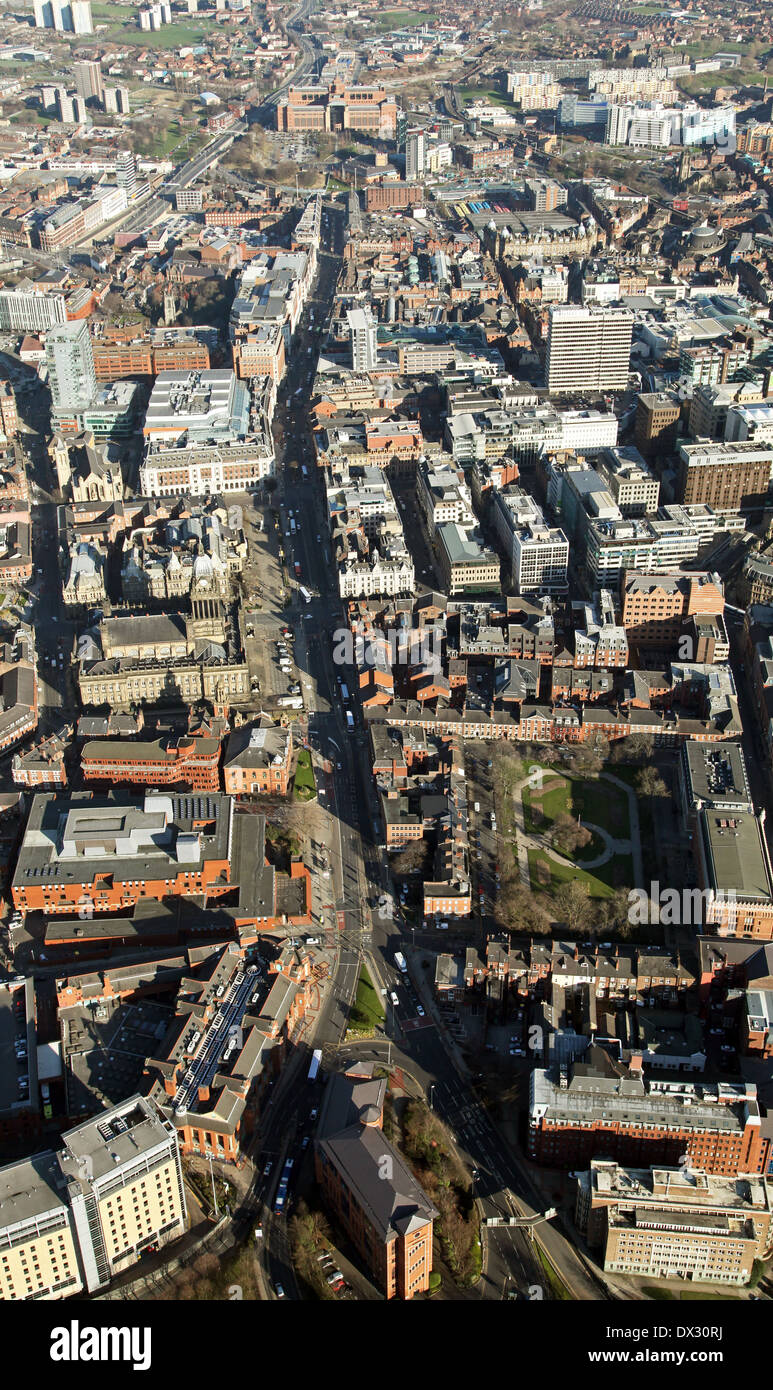 aerial view looking east down the Headrow in Leeds Stock Photo
