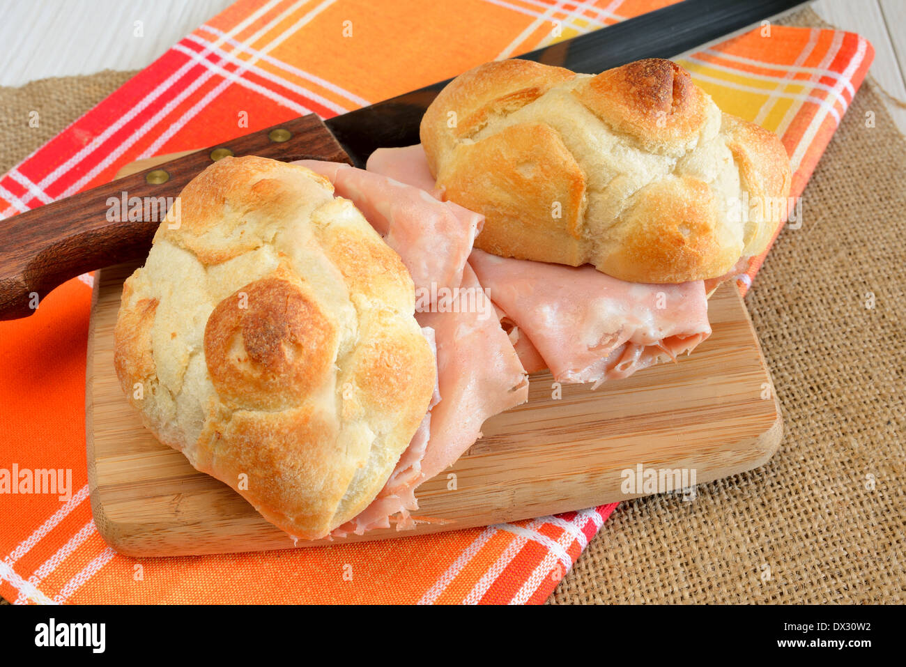 soft bread sandwiches with italian typical mortadella of bologna Stock